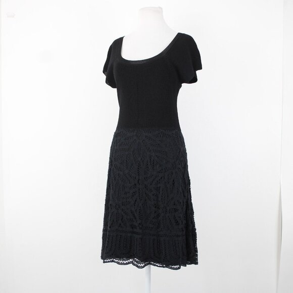 V Christina Sz M Black Lined Lace Bottom Cotton Viscose Spandex Fit Flare Dress - Picture 4 of 16